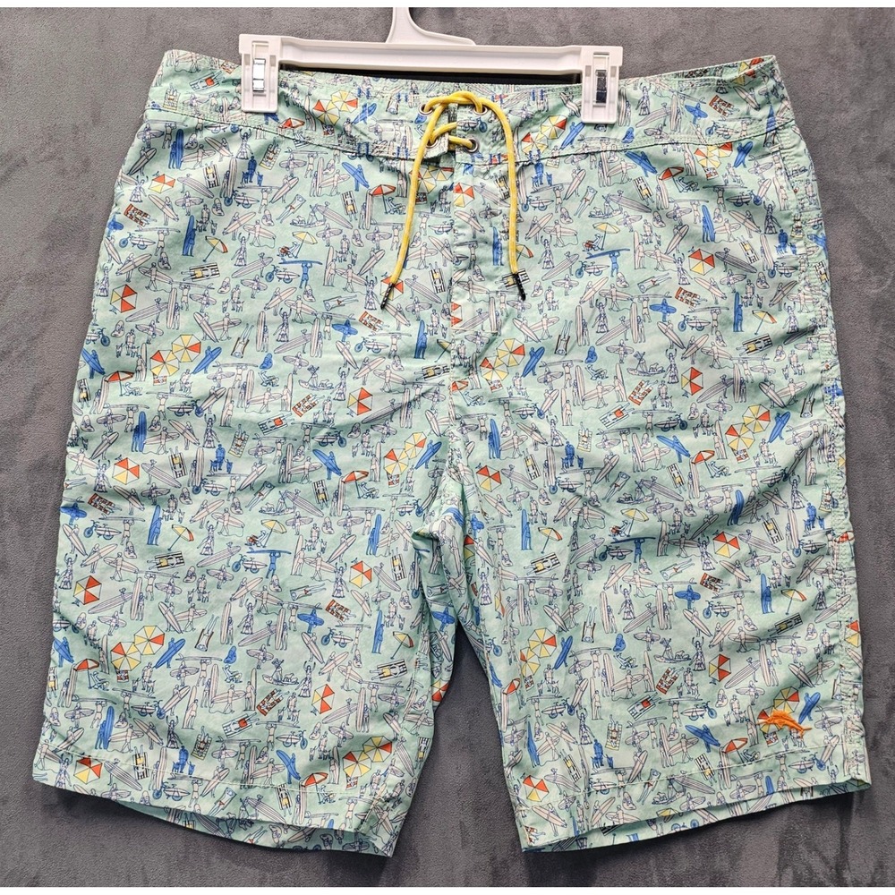 Tommy Bahama Relax Mens 38 Board Shorts Green Beach Surfboard Print 11 Inseam